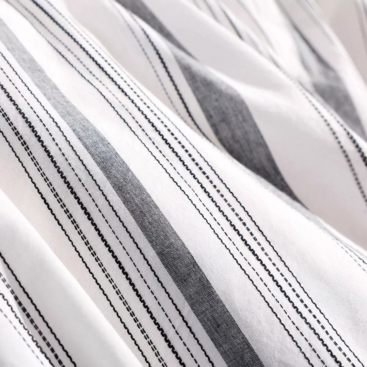 Lot de 2 taies pur coton lavé rayé anthracite noir Portland granit