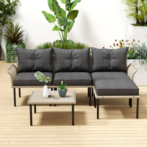 Outsunny Conjunto de Jardín de Ratán Sintético Juego de 5 Piezas Muebles de Jardín con 2 Sofás Esquineras 1 Sofá de Exterior 1 Taburete 1 Mesa de Centro y Cojines para Terraza Patio Gris