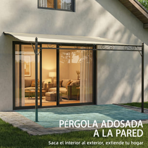 Pérgola de Pared de Jardín 2,5x3,5 m, Cenador de Jardín con Techo Inclinado, Orificios de Drenaje y Estructura Metálica Resistente, UPF30, Gazebo para Patio, Terraza, Balcón, Blanco Crema