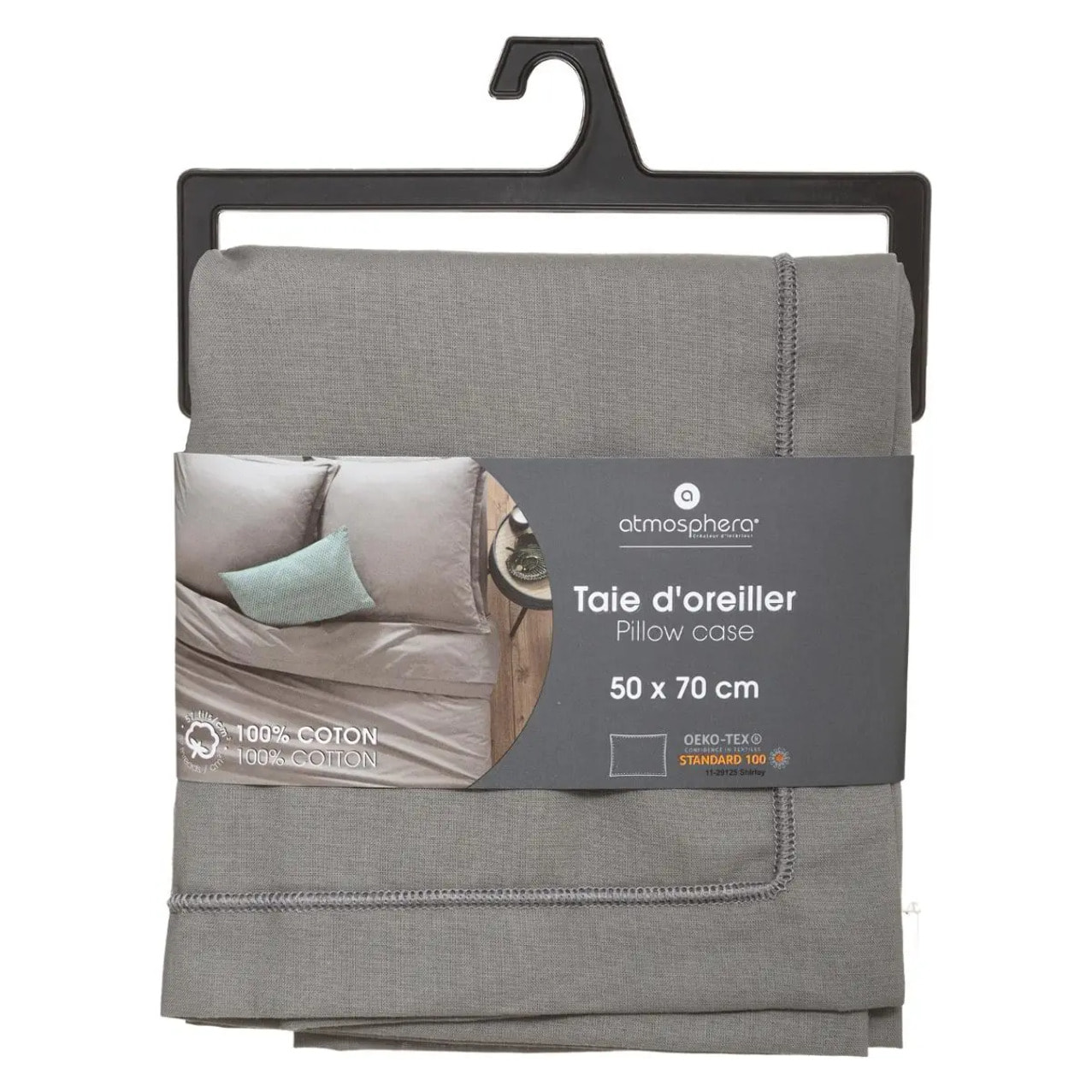 Taie d'oreiller "Carina" coton gris souris 50x70cm