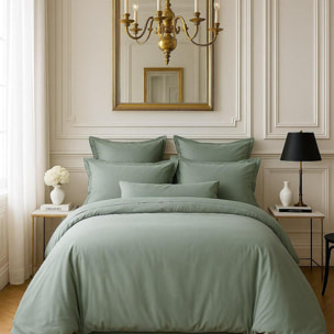 Housse de couette satin de coton vert celadon