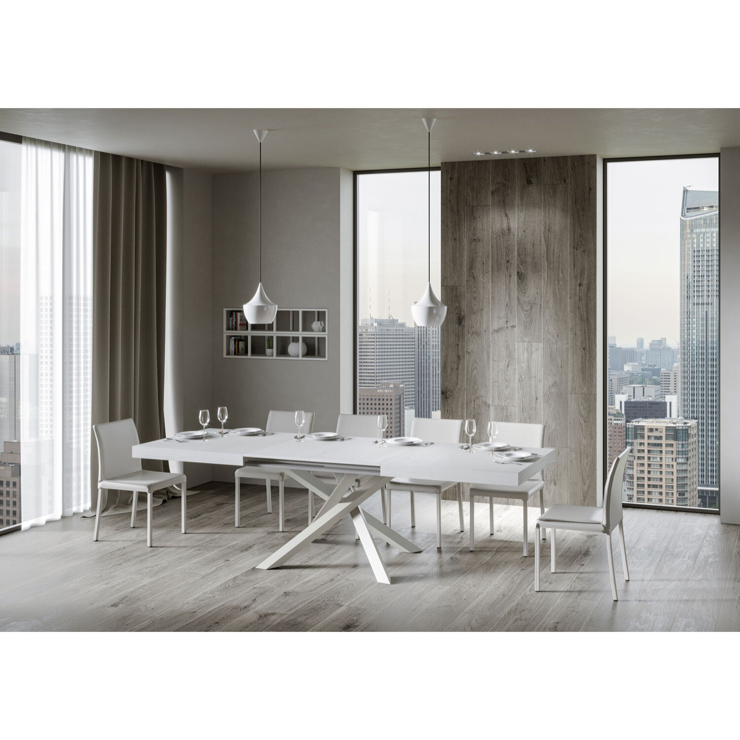 Mesa extensible 90x160/420 cm Volantis Fresno Blanco estructura blanco