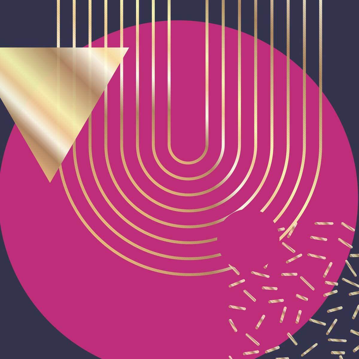 Affiche abstraite géométrique dorée fond violet moderne Affiche + cadre en métal - Noir