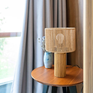 Lampe en papier de corde et socle en rondin de bois - Mira