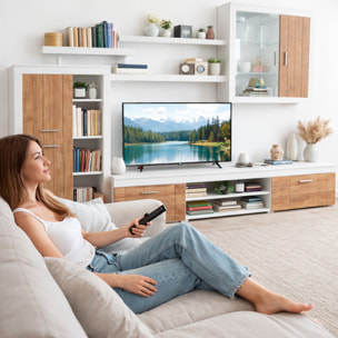 Parete Attrezzata Da Soggiorno Salotto Moderna Con Ante Mensole Vani A Giorno Vetrinetta Mobile TV Design Moderno 293 x 193 x 50 Cm Bianco E Noce