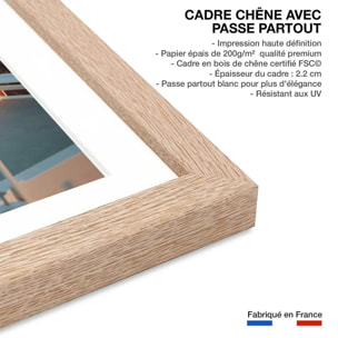 Poster photo paysage les cyclades ""santorini"" Affiche + cadre en bois - Chêne