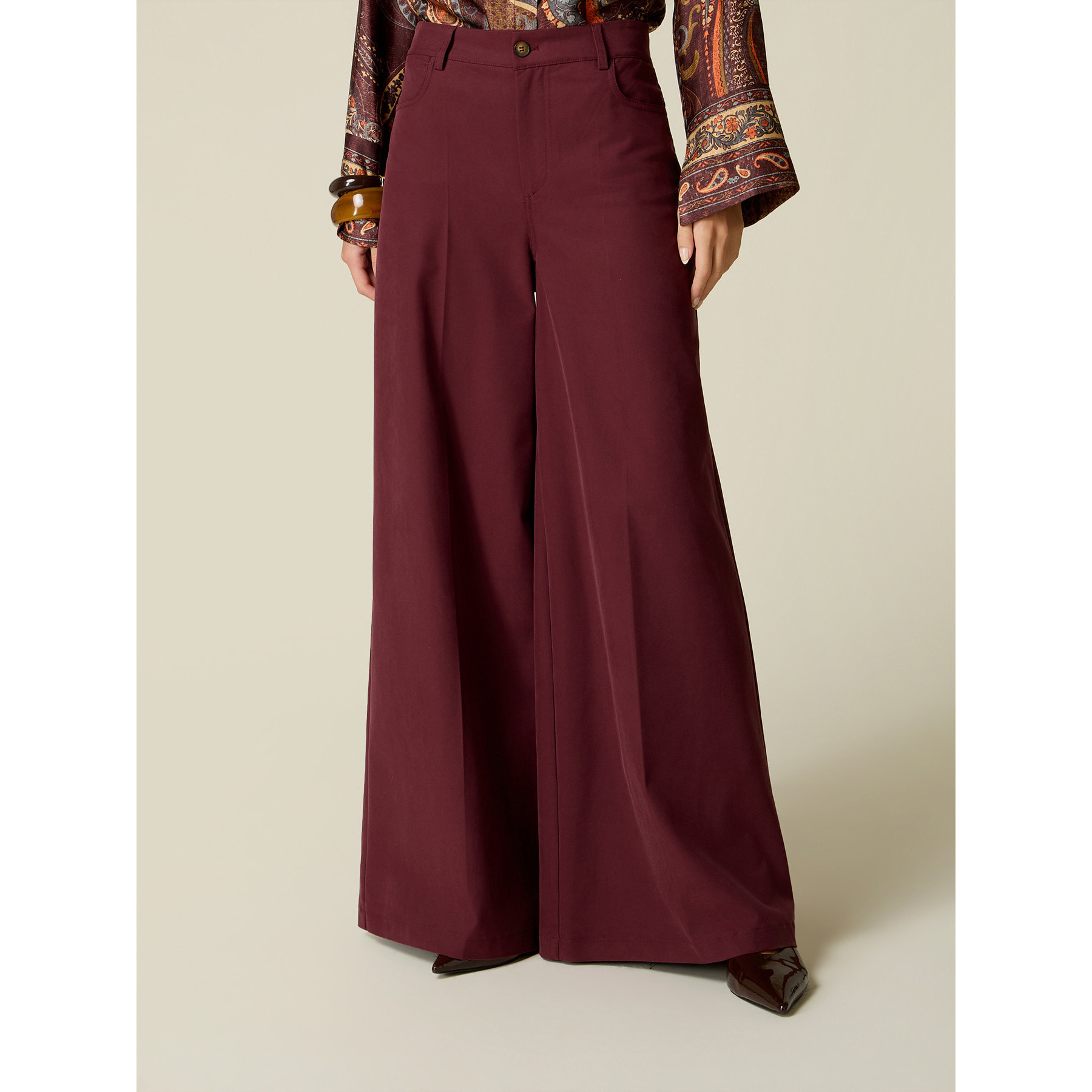 Oltre - Pantaloni wide leg in twill - Bordeaux