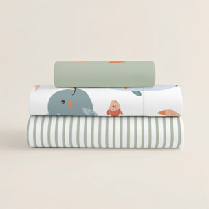 Cool Kids - Juego de Sábanas Estampadas - Infantil - Incluye 1 Funda de Almohada + 1 Sábana Bajera - 100% Algodón - Cuna/Maxicuna - Ocean Life