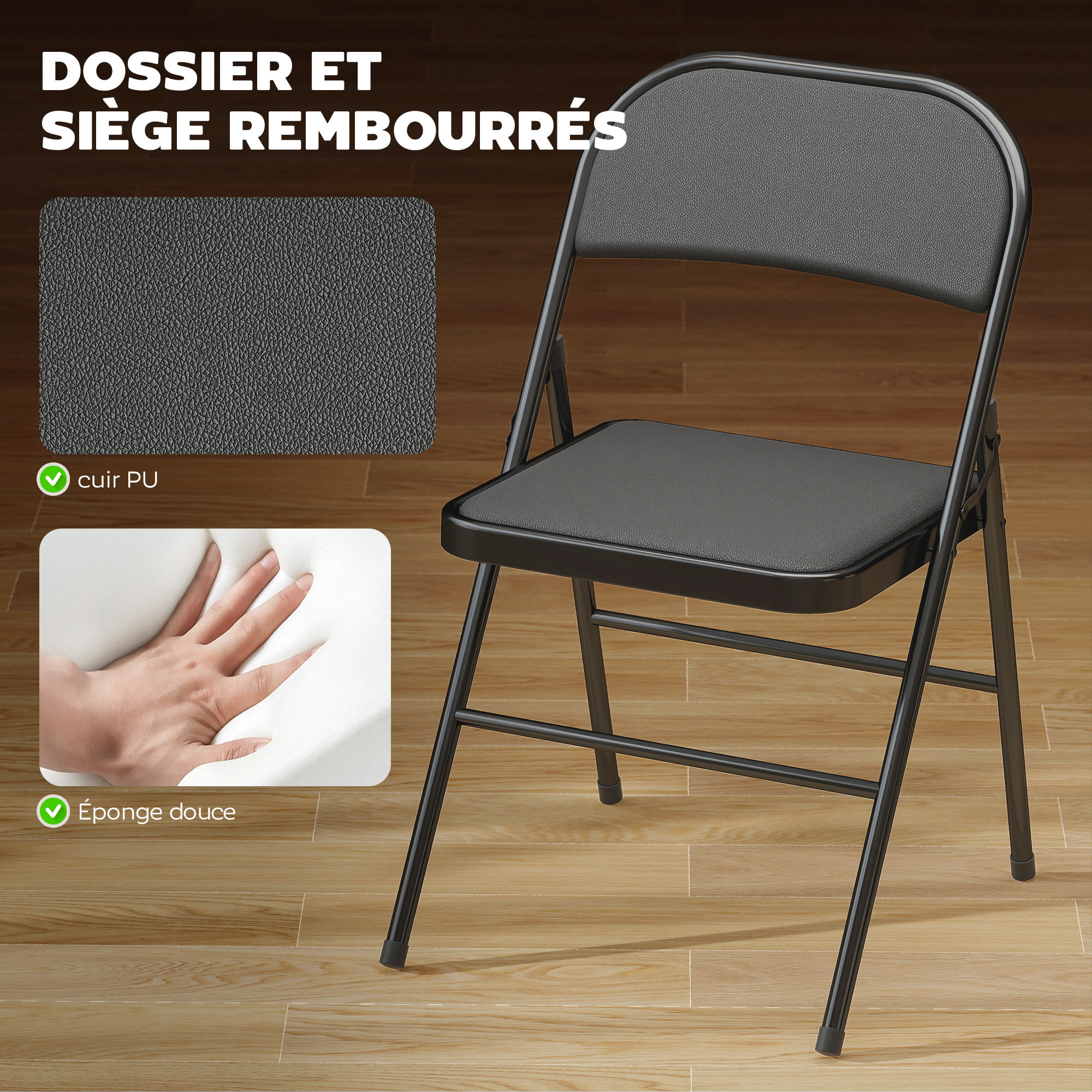 Lot de 6 chaises pliantes assise dossier rembourrés acier synthétique noir