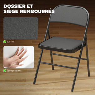 Lot de 6 chaises pliantes assise dossier rembourrés acier synthétique noir