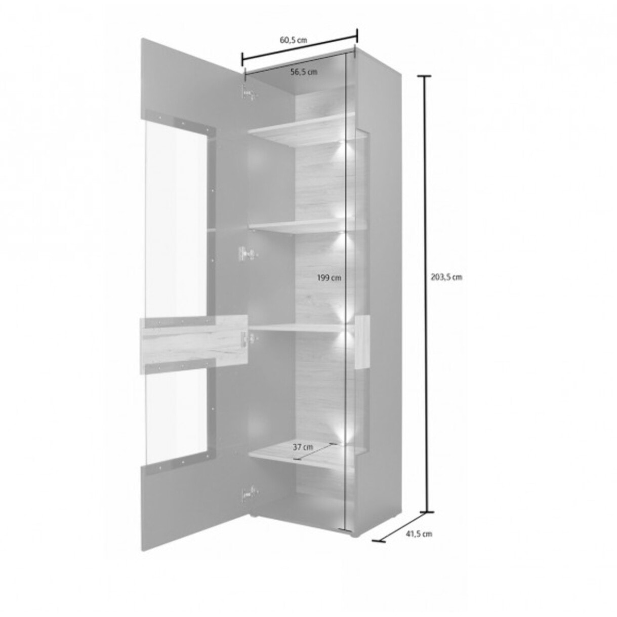 Colonne vitrée 1 porte grise & chêne naturel - ouverture à droite - TONY