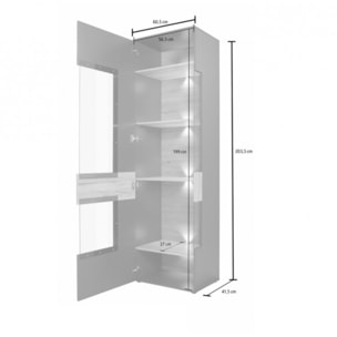 Colonne vitrée 1 porte grise & chêne naturel - ouverture à droite - TONY