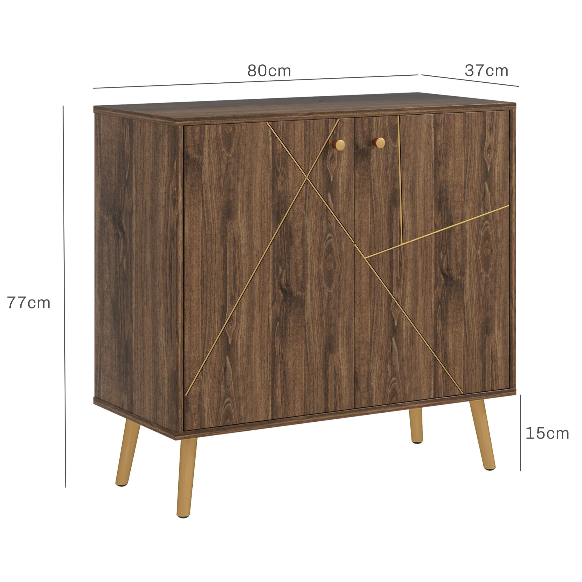 Buffet design - 2 portes, étagère - dim. 80 x 37 x 77 cm - doré effet bois
