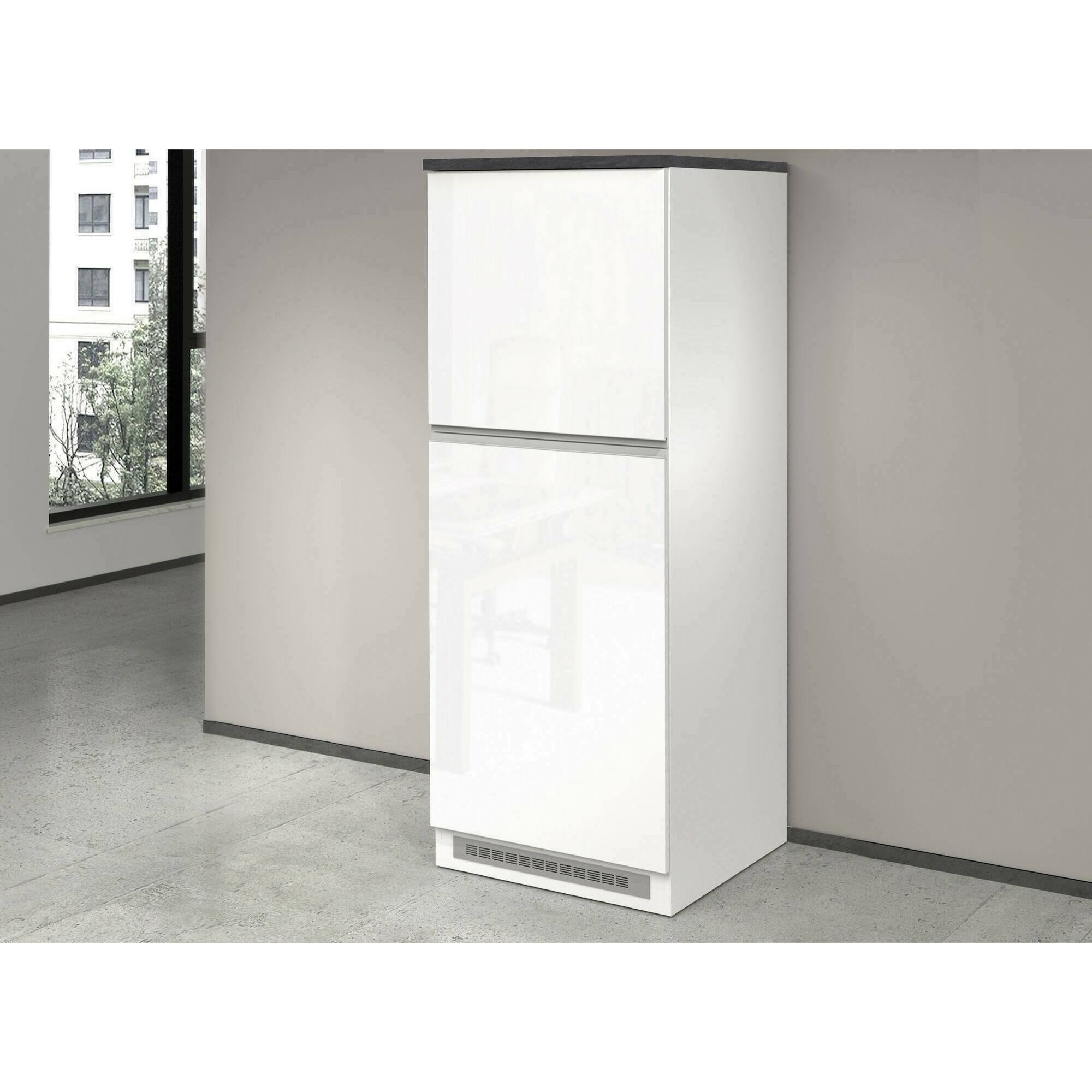 Dispensa da cucina Dcasasol, Mobile multiuso, Armadio porta frigo a 2 ante, 100% Made in Italy, 60x60h165 cm, Bianco lucido e Ardesia