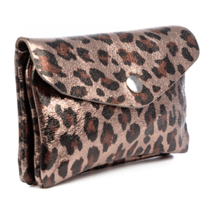 Alseno portafoglio allungato donna. Pelle scamosciata autentica, design animalier a stampa leopardo, laccato lucido.