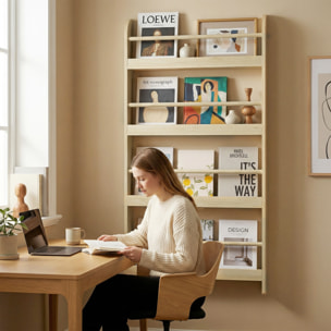 Estantería de Pared de Libros con 4 Estantes Librería Infantil para Hogar Oficina Carga 30kg 59x12x113 cm Natural