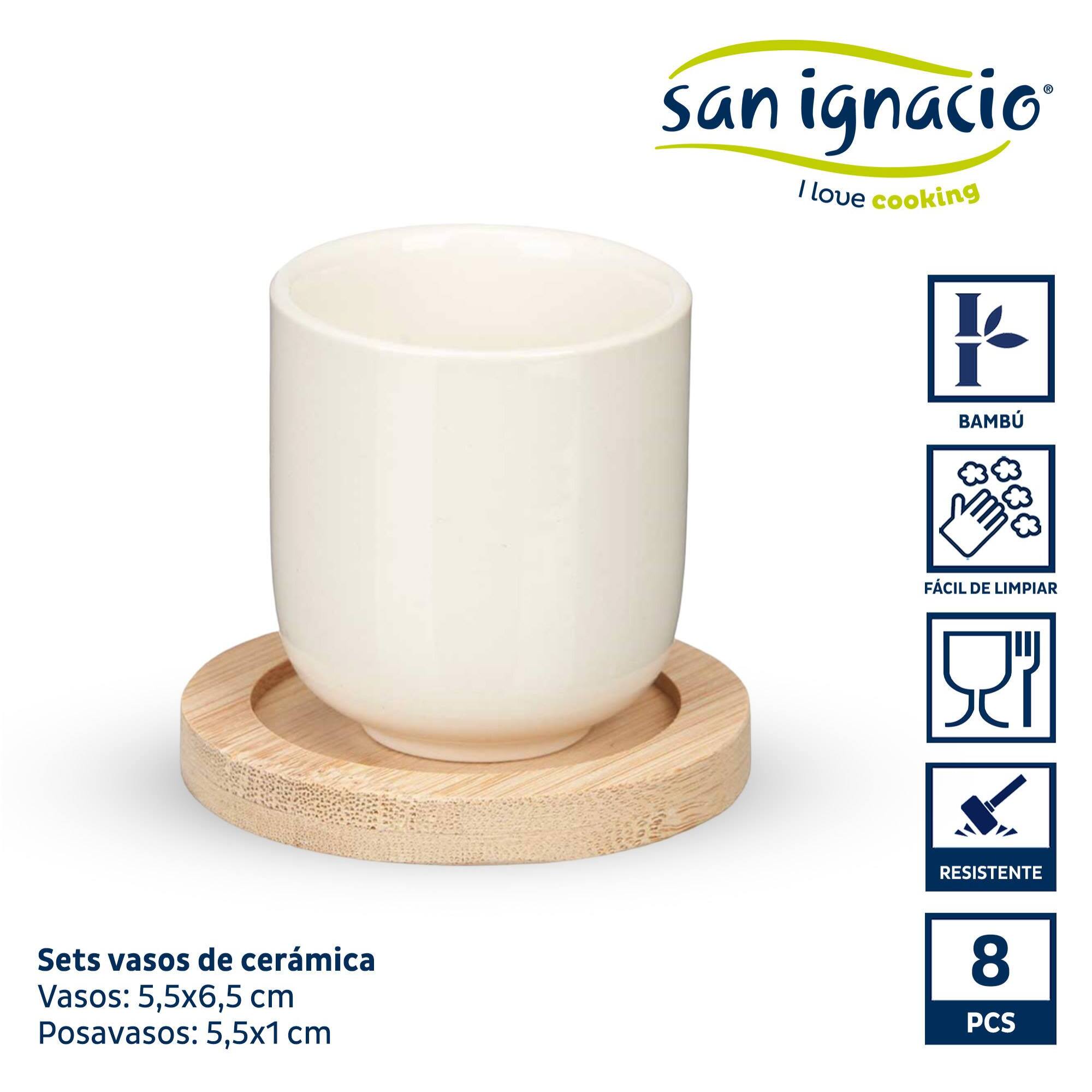 Set 4 vasos cafe ceramica blanca posavas colección kinvara