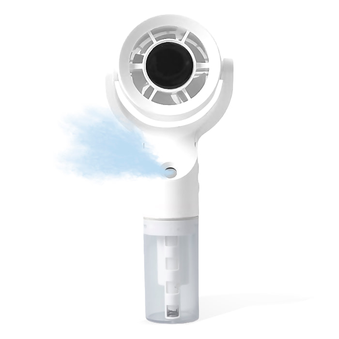 Ventilador portátil FY099 con 3 velocidades, nebulizador y batería recargable de 500 mAh.