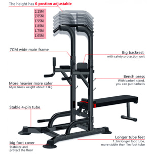 Stazione Fitness Multifunzione Power Tower chin-up dip station dotata di barra regolabile panca per trazioni e addominali