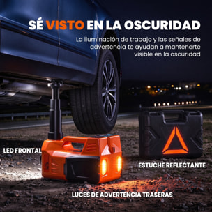 HOMCOM Kit de Gato Hidráulico Eléctrico de 5T 12V, Elevador de Coche Automático 143-450 mm, con Luz LED, Luces Advertencia, Bomba Aire, Llave Hexagonal, Martillo, Maletín Reflectante para SUV y Sedán