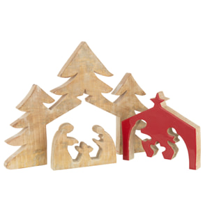 J-Line décoration Puzzle Crèche - bois - rouge - large