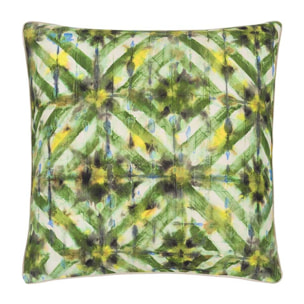 Housse de coussin imprimée en gabardine de coton, PARQUET BATIK FOREST, Vert Forêt