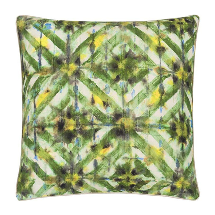 Housse de coussin imprimée en gabardine de coton, PARQUET BATIK FOREST, Vert Forêt