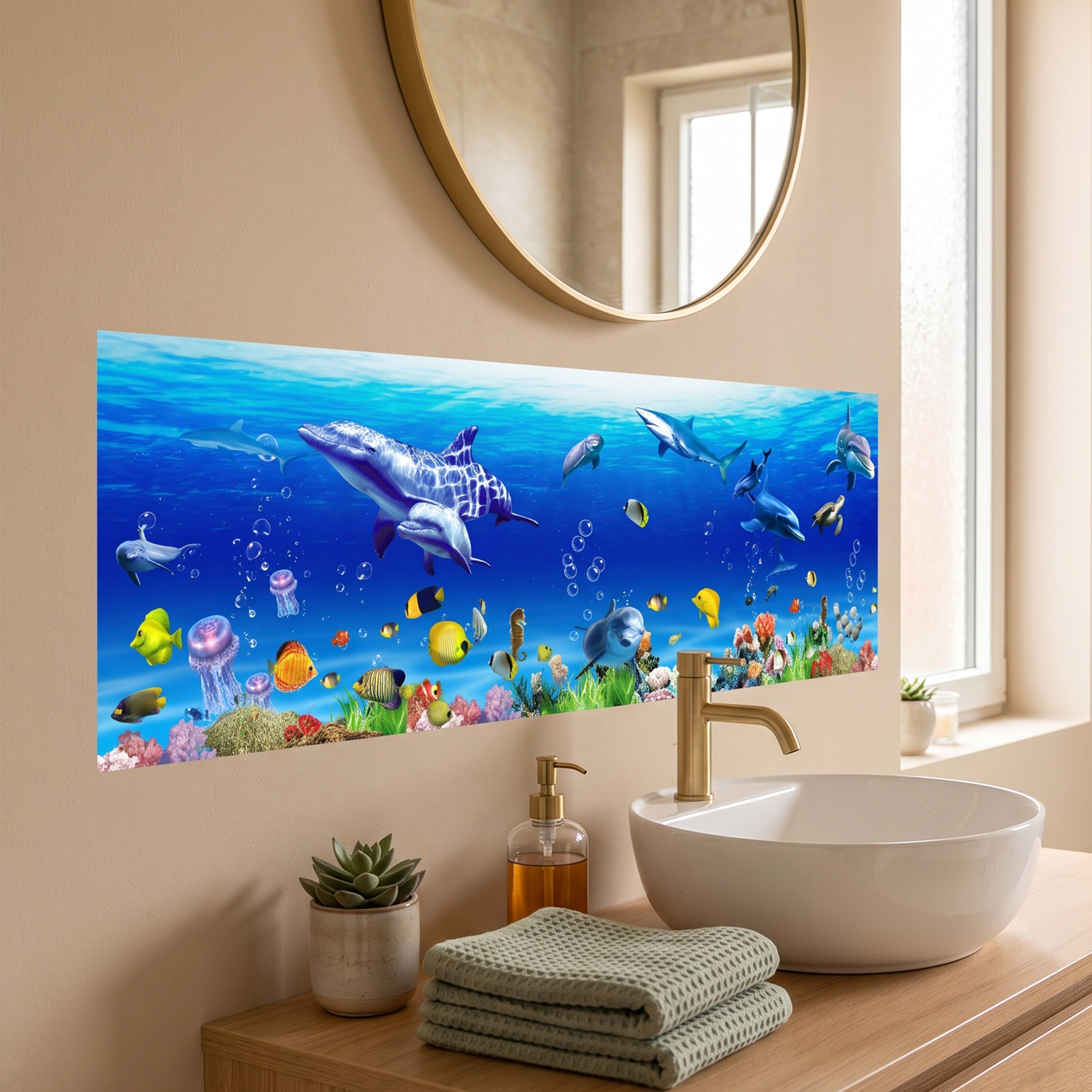 Stickers Muraux décoration adhésifs salle de bain dauphin, baleine, poissons exotiques