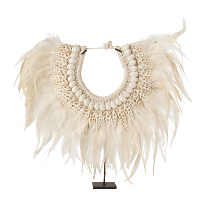 J-Line décoration Collier + Pied Dora - coquillage/plumes - blanc - small