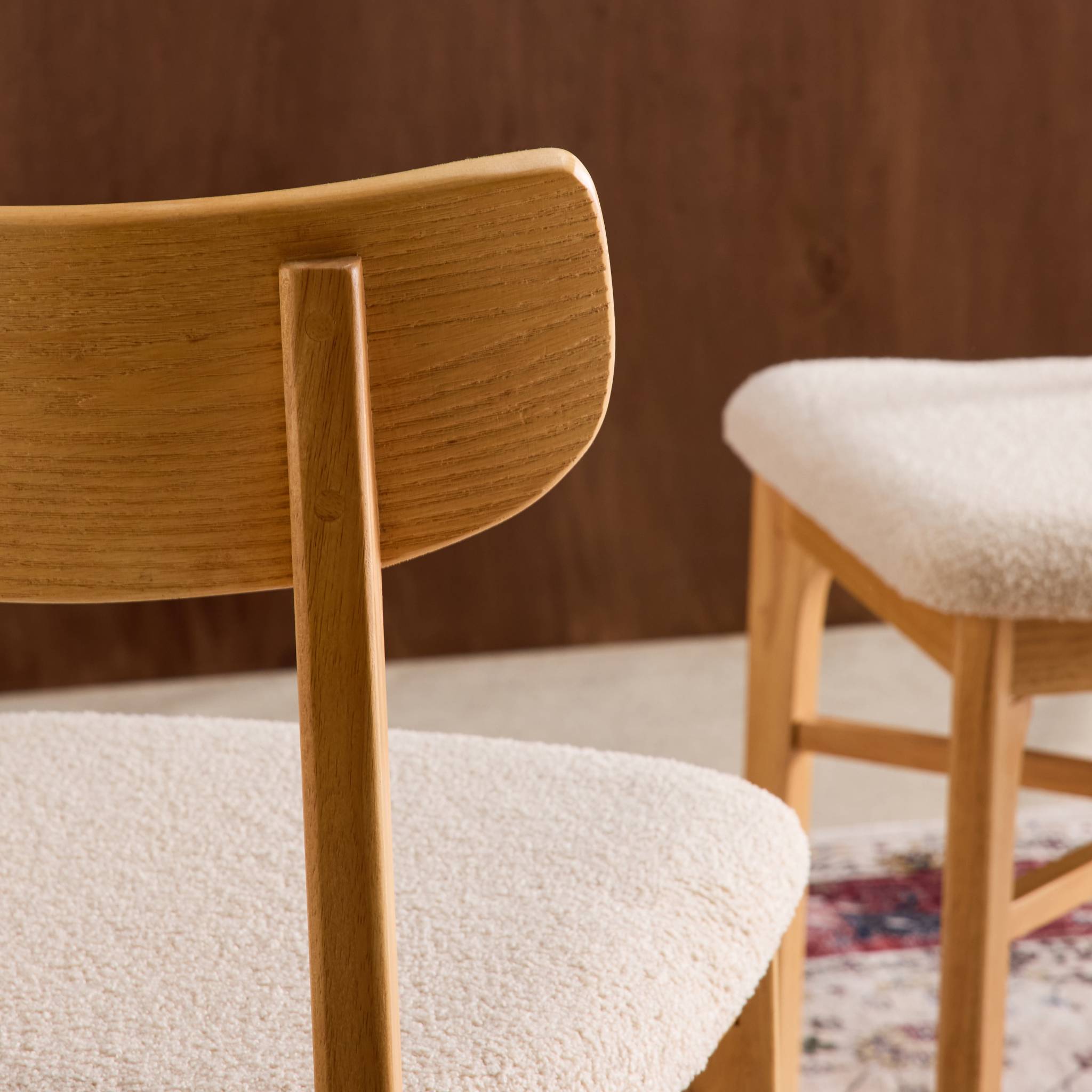Chaise vintage bois d'hévéa et bouclette (lot de 2) THÉA