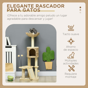 Árbol Rascador para Gatos de 116 cm Torre para Gatos Interior con Postes para Rascar Cama Cueva de Espadañas Rampa y Bolas 45x40x116 cm Beige