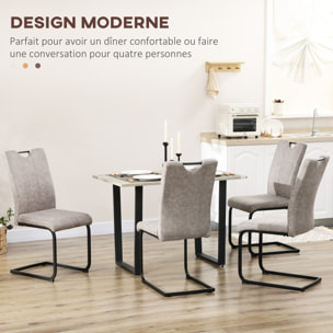 Lot de 4 chaises de salon design cantilever piètement luge acier noir revêtement microfibre gris