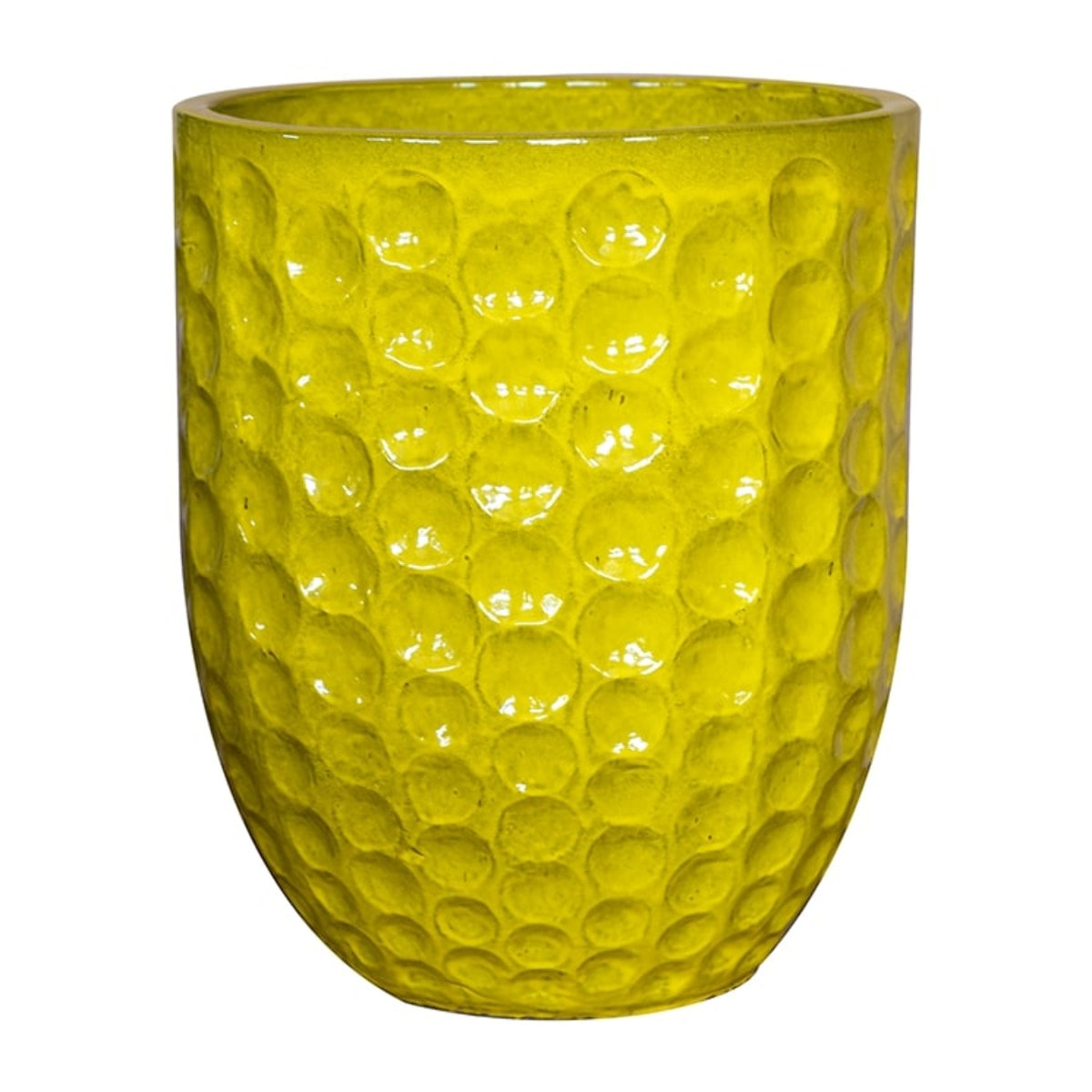 Merovee 55x65cm, pot grande taille d'extérieur fait main en terre cuite émaillée, résistant au gel, jaune