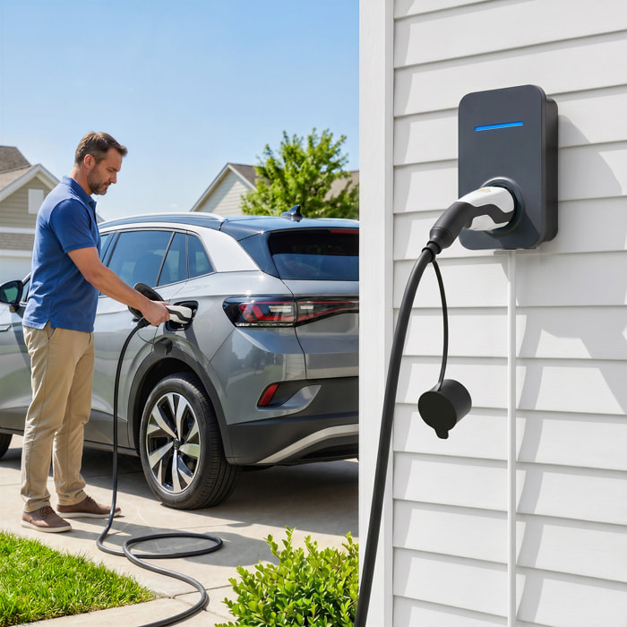 HOMCOM Cable de Carga Coche Eléctrico 22kW, 5m, 32A, Cable de Carga EV Tipo 2, Modo 3, Trifásico con IP65, Paño de Limpieza y Bolsa Almacenamiento, Carga Rápida para Wallbox y Estaciones de EV y PHEV