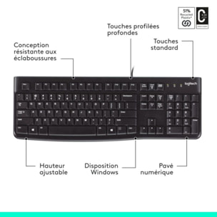 Clavier filaire LOGITECH K120 USB touches silencieuses