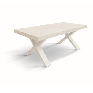 Tavolo allungabile AMALFI in legno bianco frassinato e gambe a X bianche, allungabile 180x90 cm - 260x90 cm