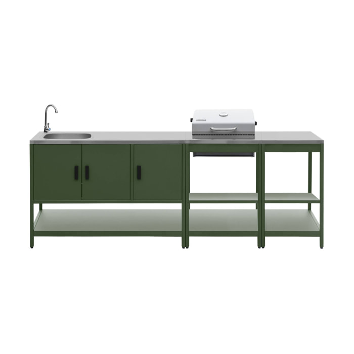 Cuisine d'extérieure 3 modules avec barbecue charbon de bois sur pieds, 2 étagères et thermomètre NAXOS BARBECUE CHARBON + 2 MODULES