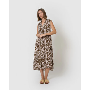 Vestido midi bambula detalles plisados alexis marrón
