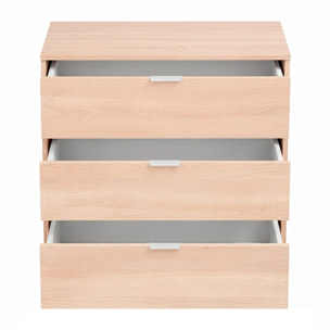 Cassettiera 3 Cassetti Comodino Senza Piedi Comò Mobile Camera da Letto Salvaspazio Design Minimal Moderno 77 x 38 x 80 Cm Rovere Canadese