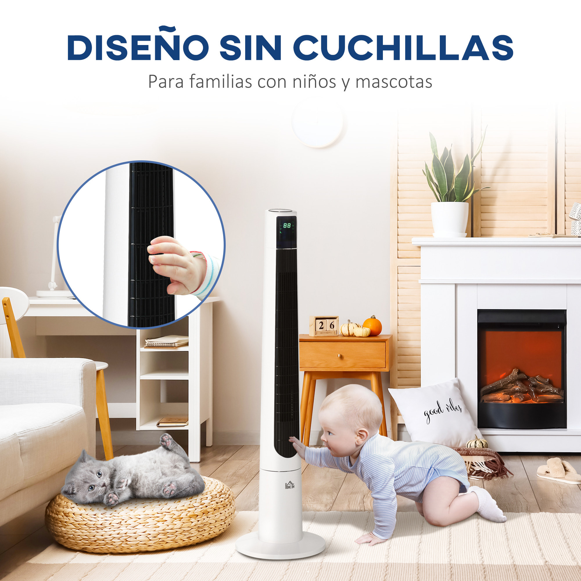 Ventilador de Torre, Ventilador de Pie Silencioso 50W con Control Remoto, 3 Velocidades, 3 Modos, Temporizador 12H, Oscilación 40°, Pantalla LED, para Hogar y Oficina, Blanco