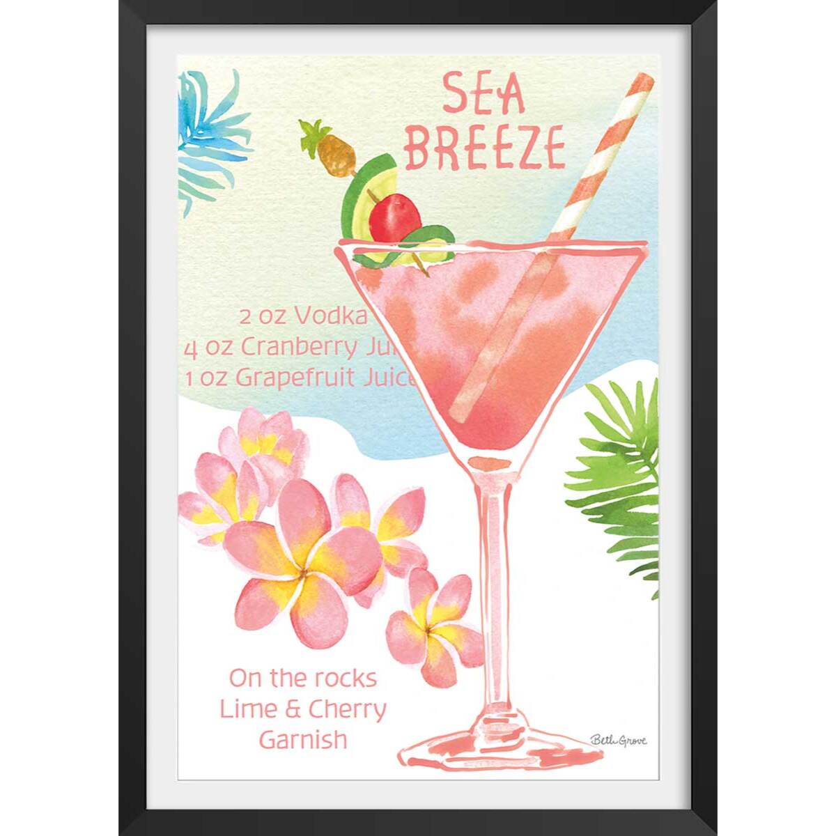Affiche Sea breeze en aquarelle Affiche + cadre en bois - Noir
