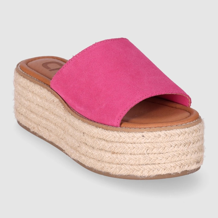 Sandalias de Serraje - Fucsia - Tacón: 6 cm