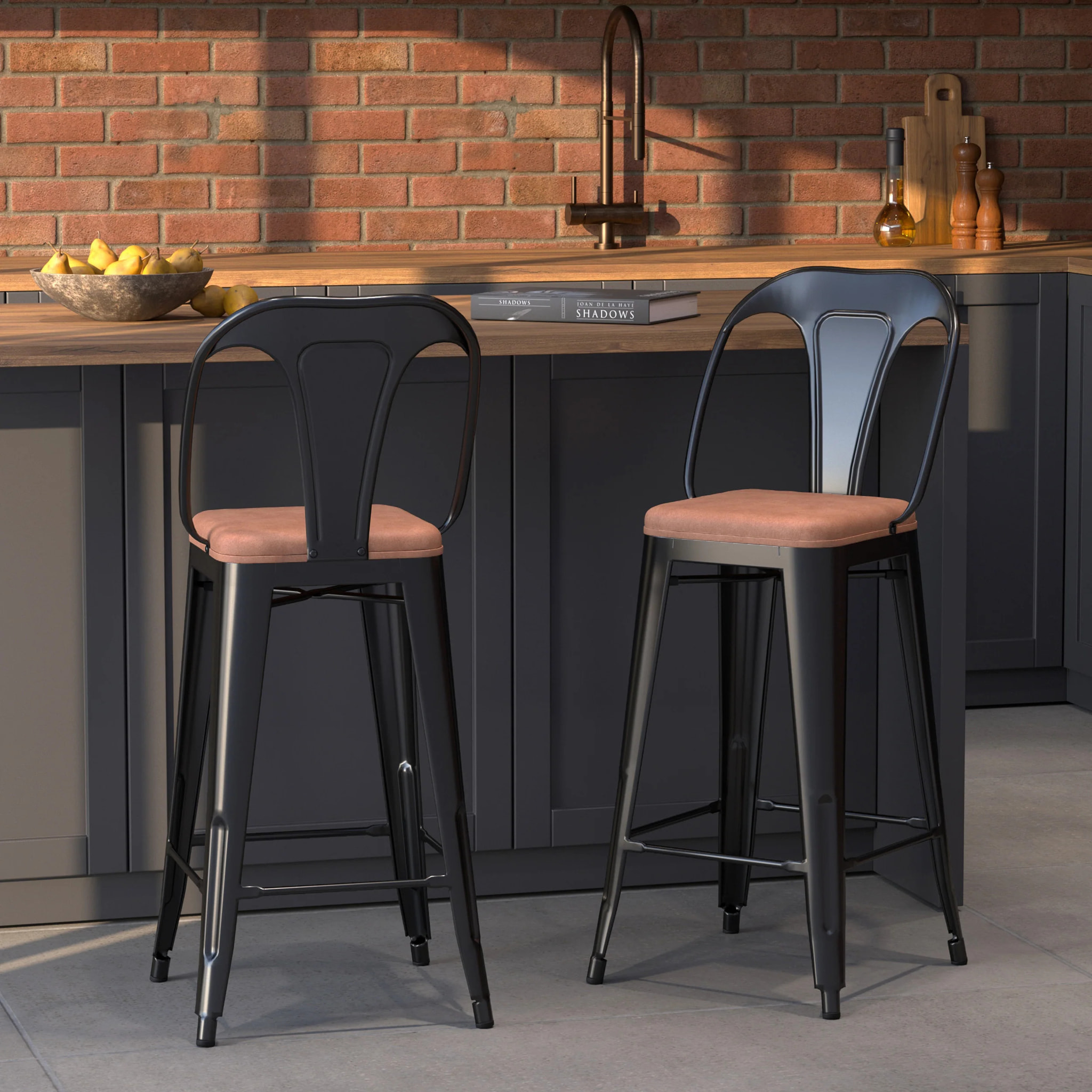 Lot de 2 chaises pour îlot central 68 cm noires et marron - Charly