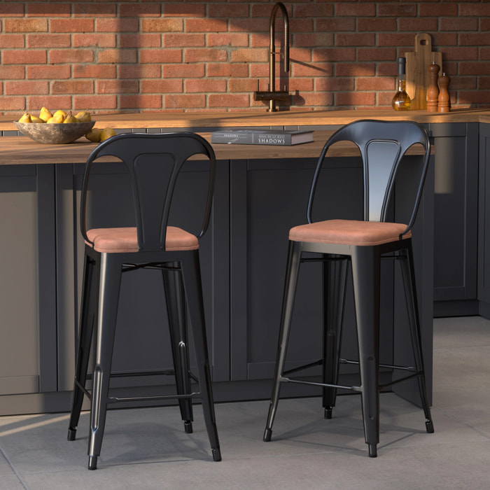 Lot de 2 chaises pour îlot central 68 cm noires et marron - Charly