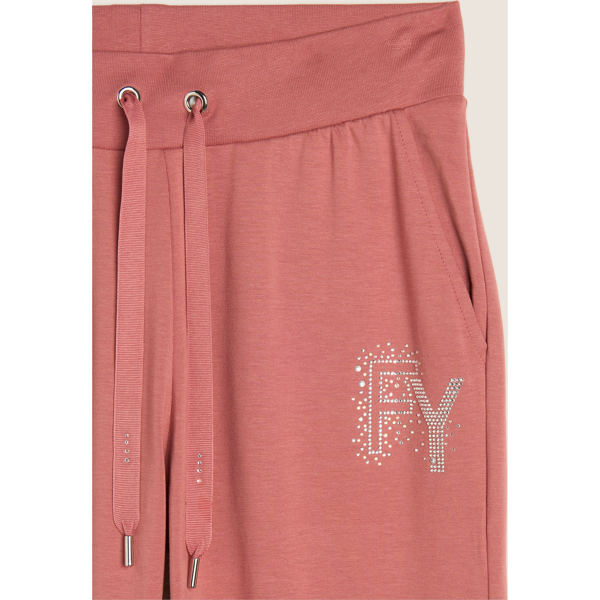 Pantaloni Sportivi con Polsini in Costina e Strass