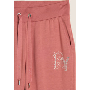 Pantaloni Sportivi con Polsini in Costina e Strass