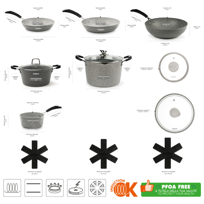 Ensemble 8 pièces Excelsa – Forn-Ok, Aluminium Gris