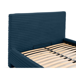 Cristal - lit coffre - 140x200 - sommier inclus - fausse fourrure côtelée - Bleu
