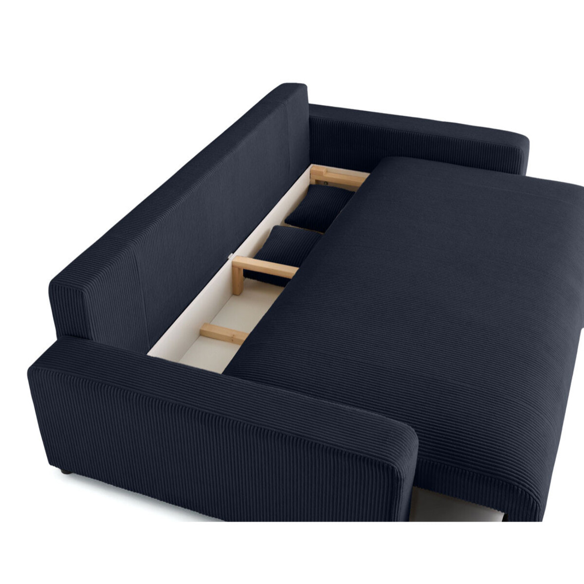 Pivoine - canapé droit 3 places - convertible avec coffre - en velours côtelé - Bleu nuit