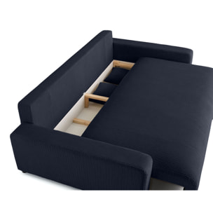 Pivoine - canapé droit 3 places - convertible avec coffre - en velours côtelé - Bleu nuit